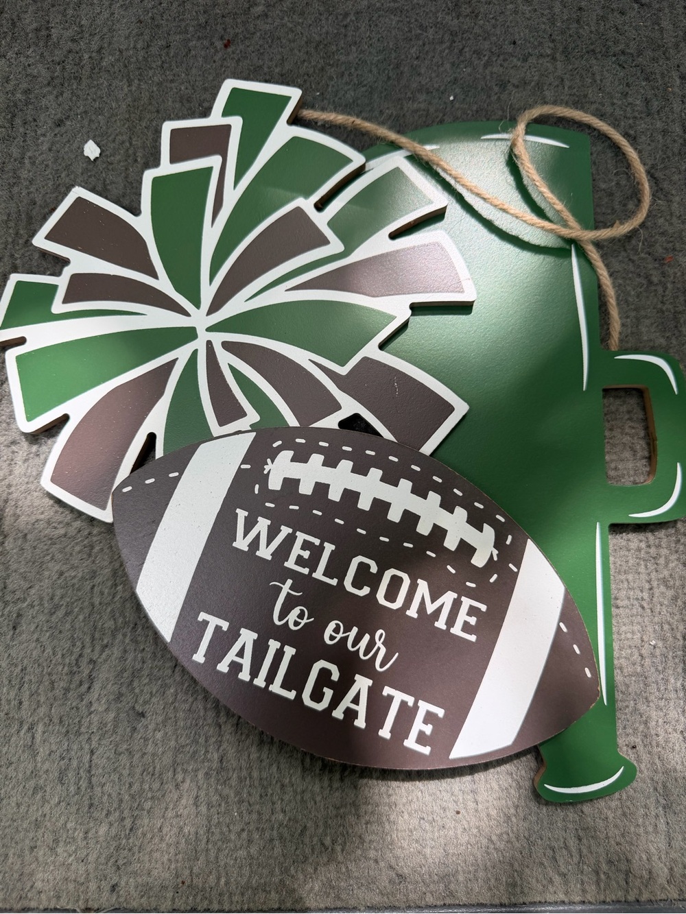 Welcome to Our Tailgate Green & Brown Football Door Hanger